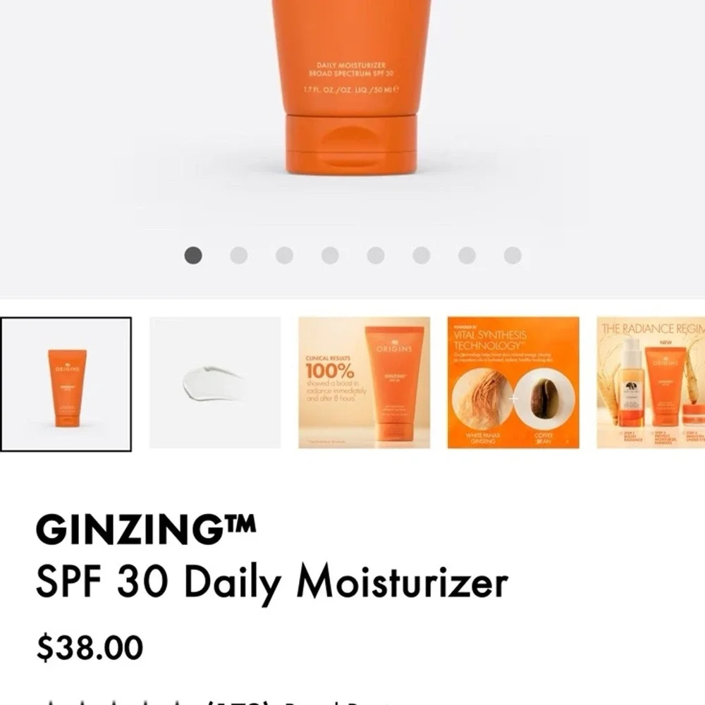 Origins GinZing SPF 30 Daily Moisturizer 1.7 oz 50ml Broad Spectrum Sunscreen